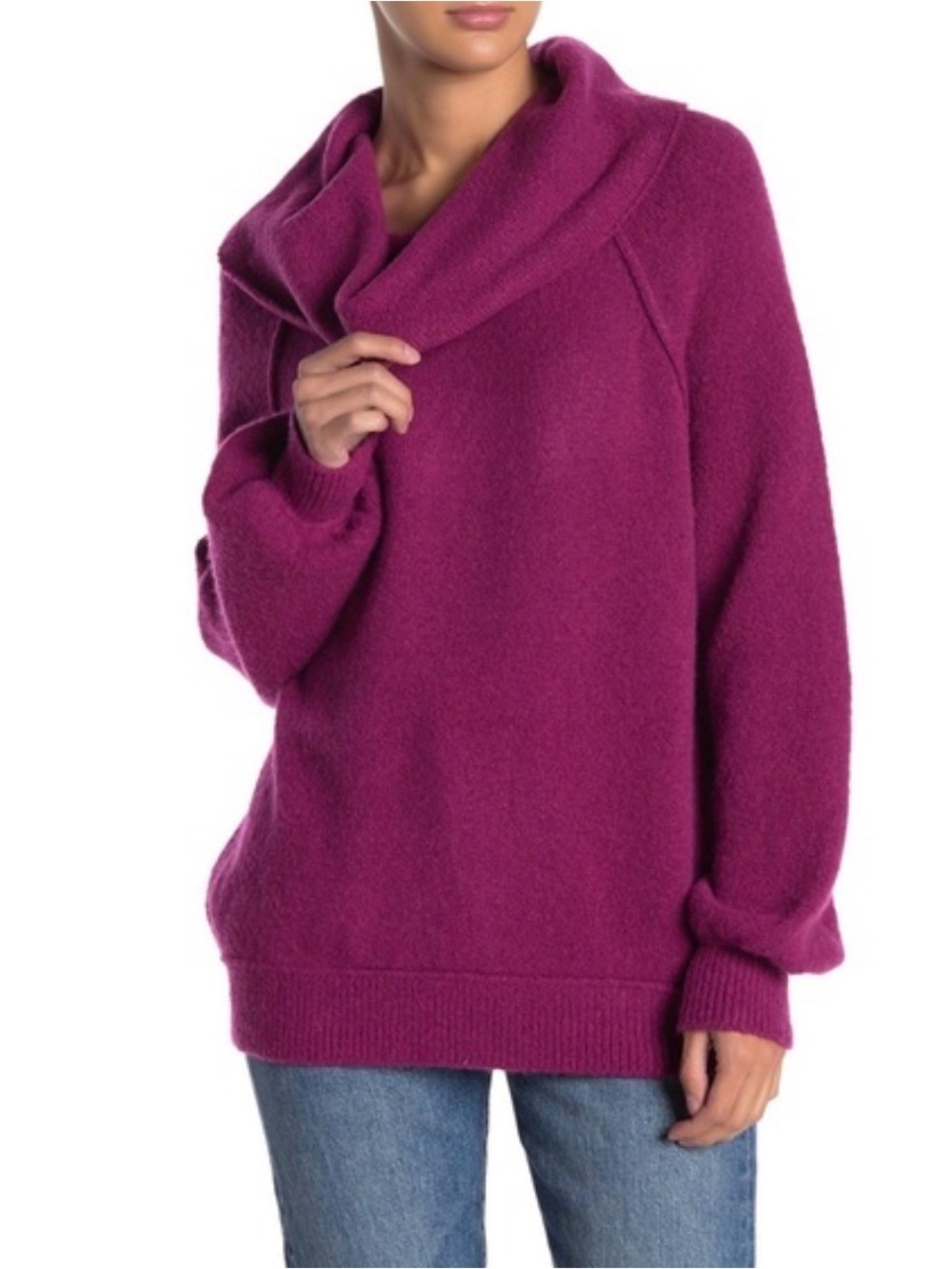 Free People Womens Sweater Pink Echo Beach Orchid Wool Fold Down Collar Size XS